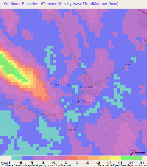 Yonibana,Sierra Leone Elevation Map