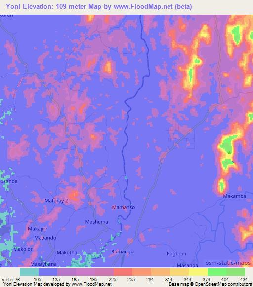 Yoni,Sierra Leone Elevation Map