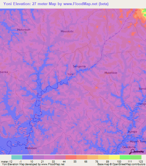 Yoni,Sierra Leone Elevation Map