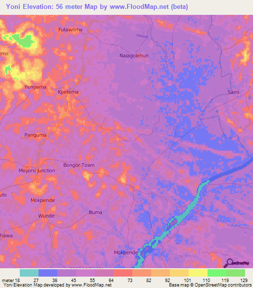 Yoni,Sierra Leone Elevation Map