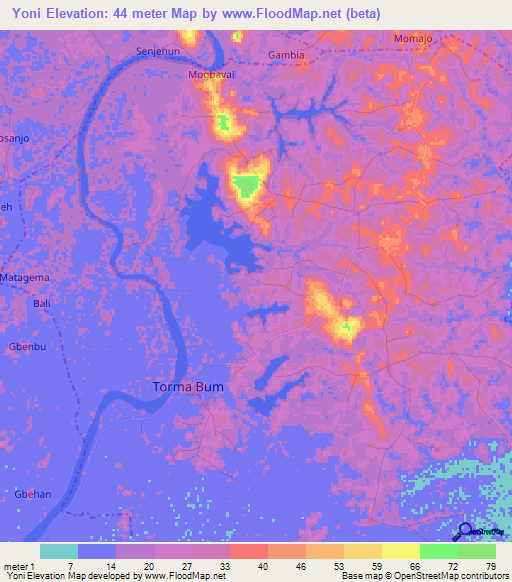 Yoni,Sierra Leone Elevation Map