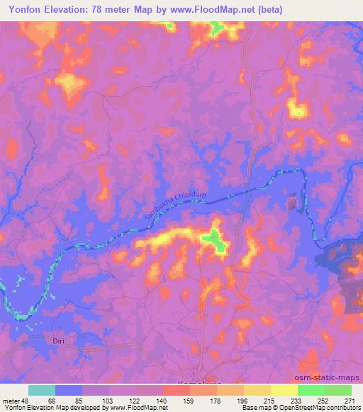 Yonfon,Sierra Leone Elevation Map