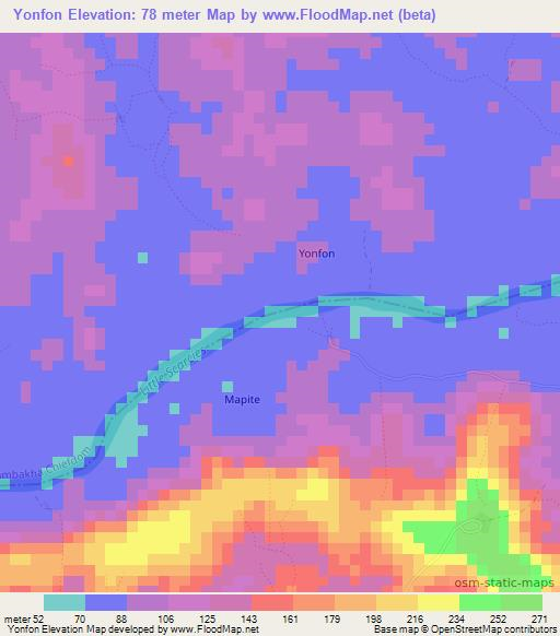 Yonfon,Sierra Leone Elevation Map