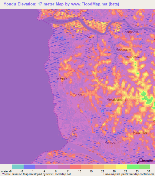 Yondu,Sierra Leone Elevation Map