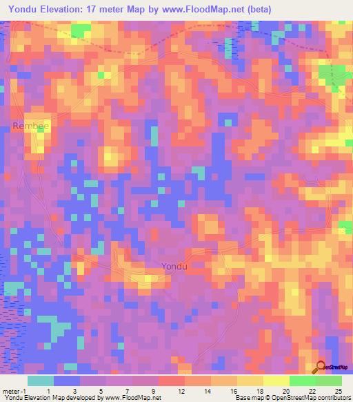 Yondu,Sierra Leone Elevation Map