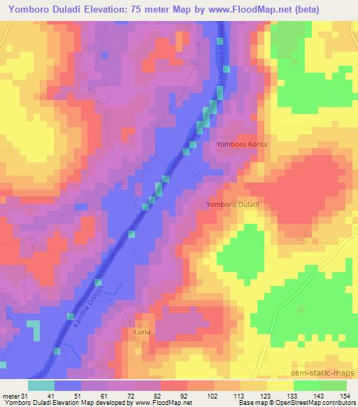 Yomboro Duladi,Sierra Leone Elevation Map