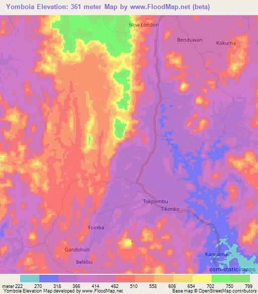 Yomboia,Sierra Leone Elevation Map