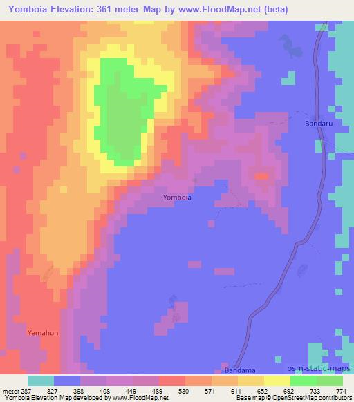 Yomboia,Sierra Leone Elevation Map