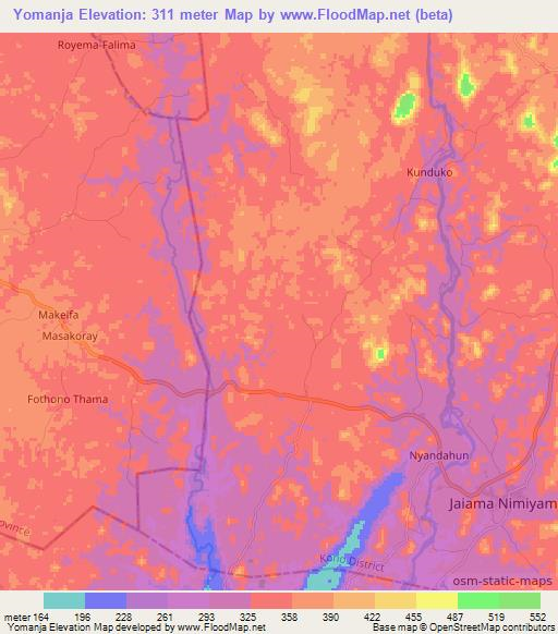 Yomanja,Sierra Leone Elevation Map