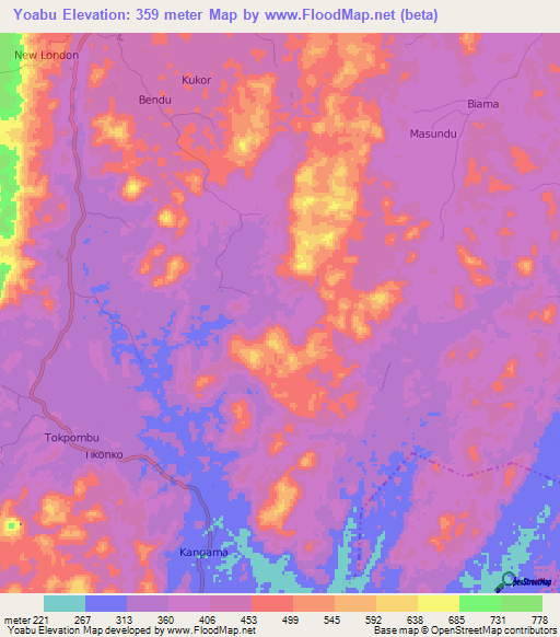 Yoabu,Sierra Leone Elevation Map