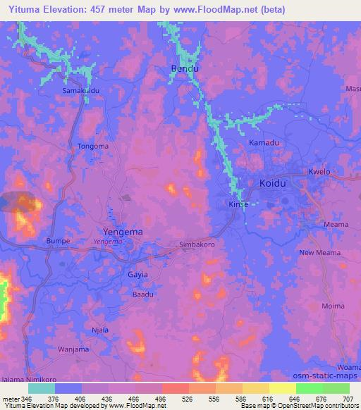 Yituma,Sierra Leone Elevation Map