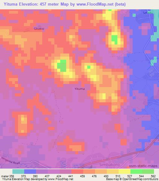 Yituma,Sierra Leone Elevation Map