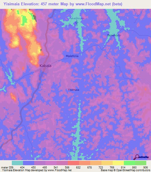 Yisimaia,Sierra Leone Elevation Map