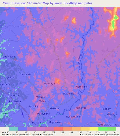 Yima,Sierra Leone Elevation Map