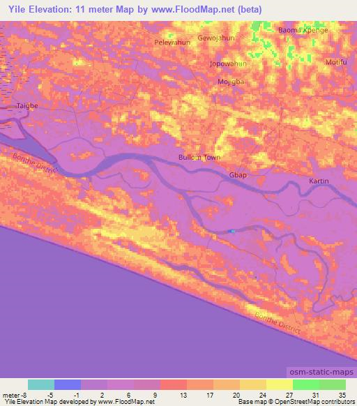 Yile,Sierra Leone Elevation Map