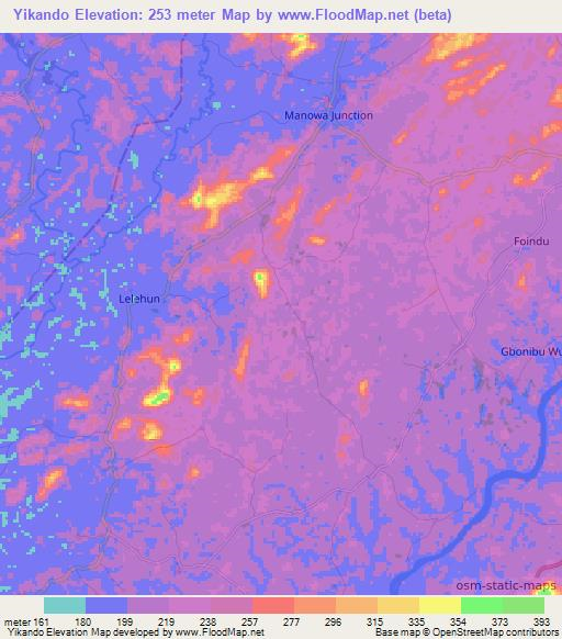 Yikando,Sierra Leone Elevation Map