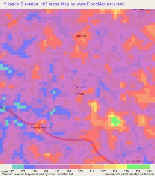 Yikando,Sierra Leone Elevation Map