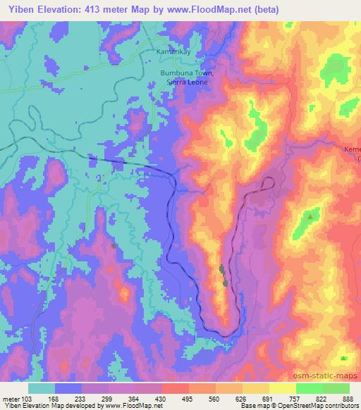 Yiben,Sierra Leone Elevation Map