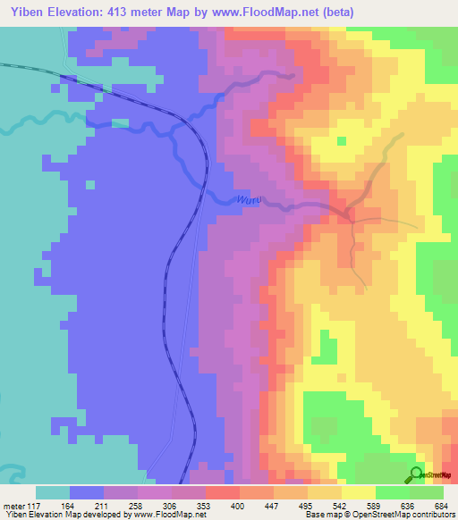 Yiben,Sierra Leone Elevation Map