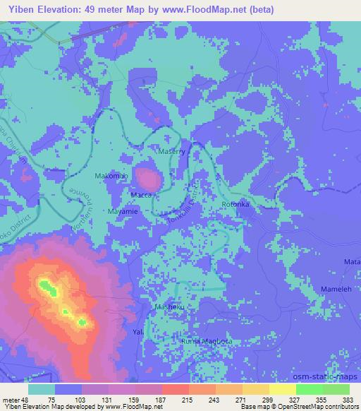 Yiben,Sierra Leone Elevation Map