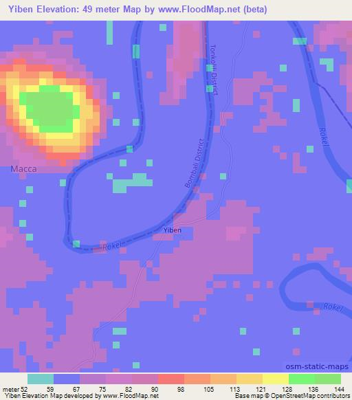 Yiben,Sierra Leone Elevation Map