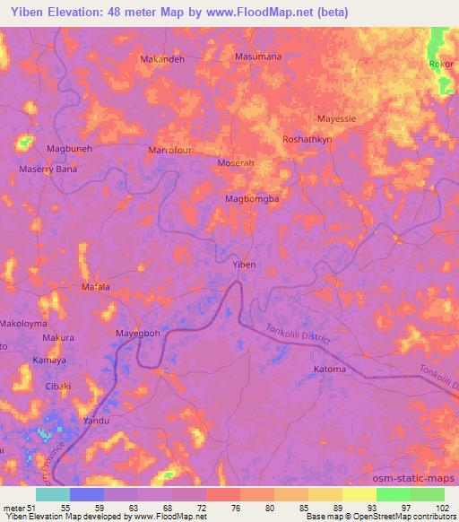 Yiben,Sierra Leone Elevation Map