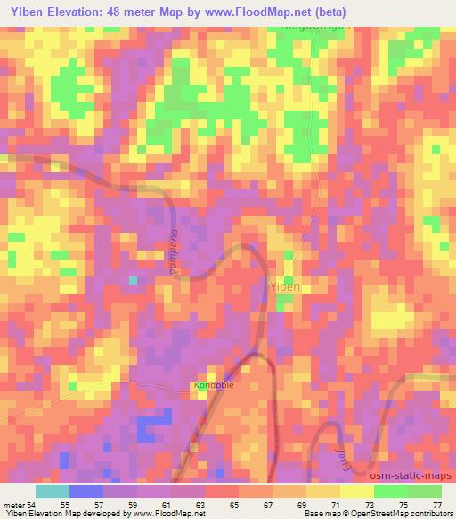 Yiben,Sierra Leone Elevation Map