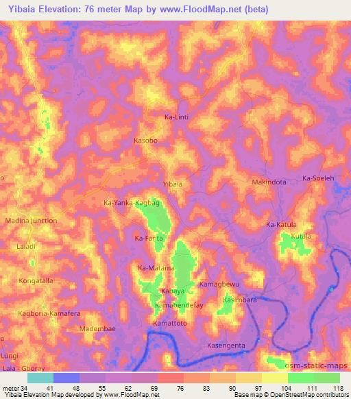 Yibaia,Sierra Leone Elevation Map