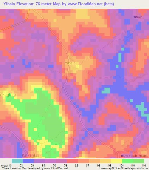 Yibaia,Sierra Leone Elevation Map