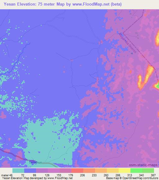 Yesan,Sierra Leone Elevation Map