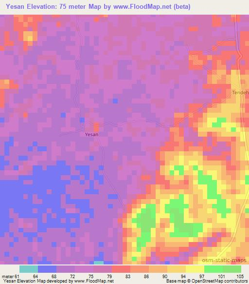 Yesan,Sierra Leone Elevation Map