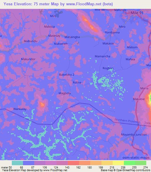 Yesa,Sierra Leone Elevation Map