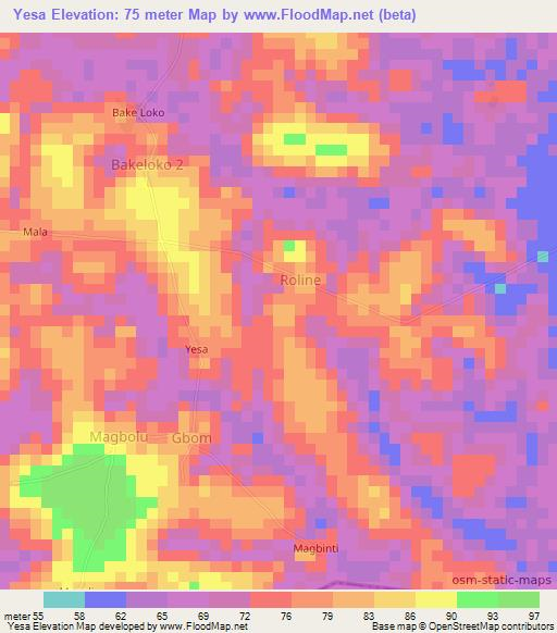 Yesa,Sierra Leone Elevation Map