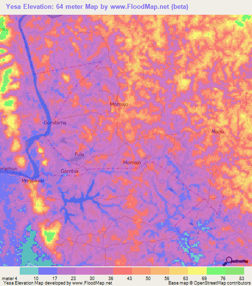 Yesa,Sierra Leone Elevation Map