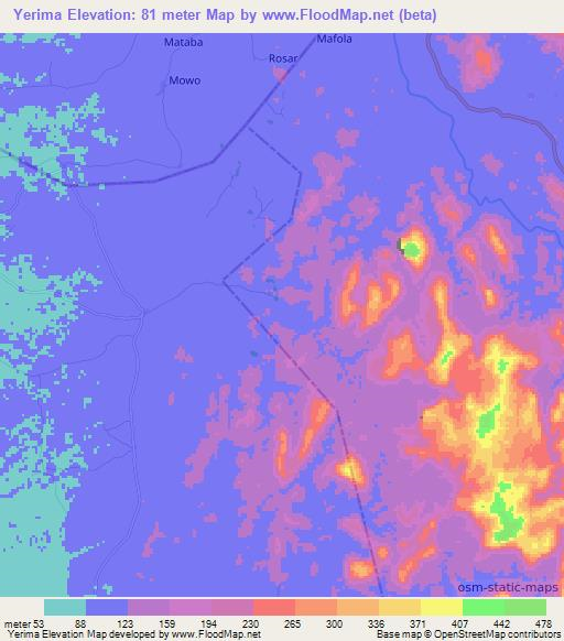 Yerima,Sierra Leone Elevation Map