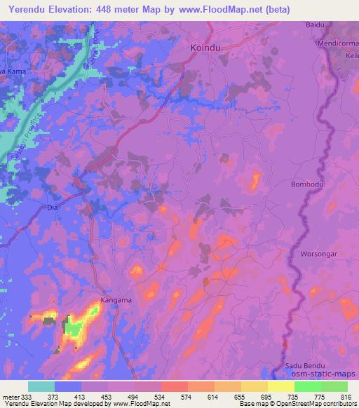 Yerendu,Sierra Leone Elevation Map