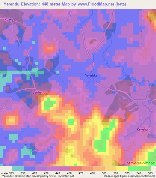 Yerendu,Sierra Leone Elevation Map