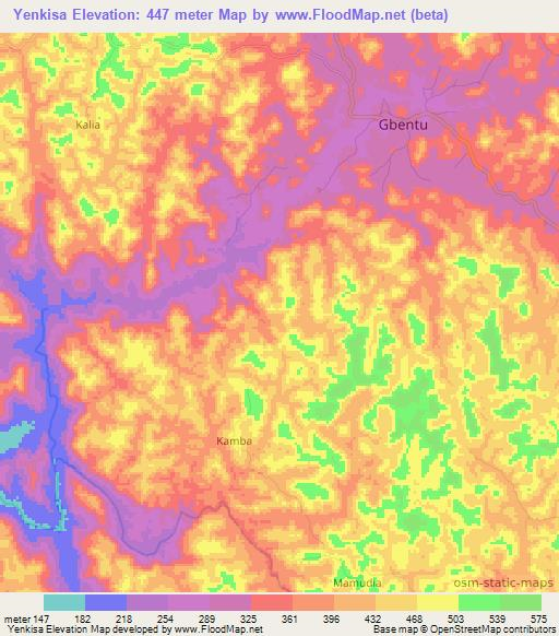 Yenkisa,Sierra Leone Elevation Map