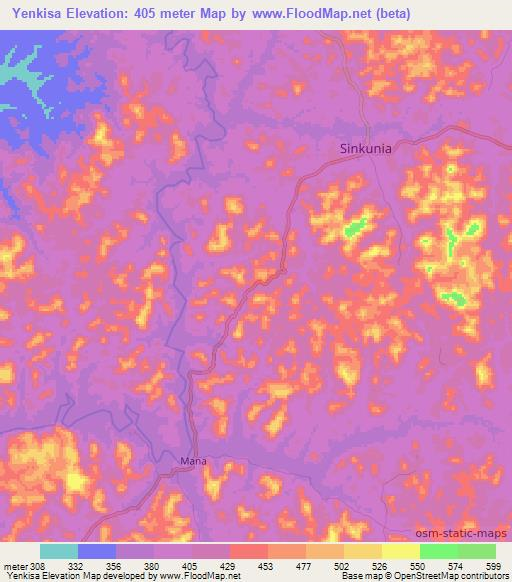 Yenkisa,Sierra Leone Elevation Map