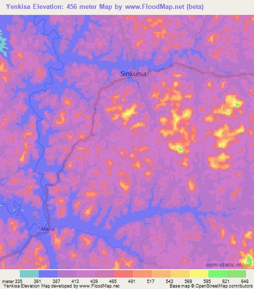 Yenkisa,Sierra Leone Elevation Map