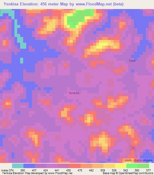 Yenkisa,Sierra Leone Elevation Map