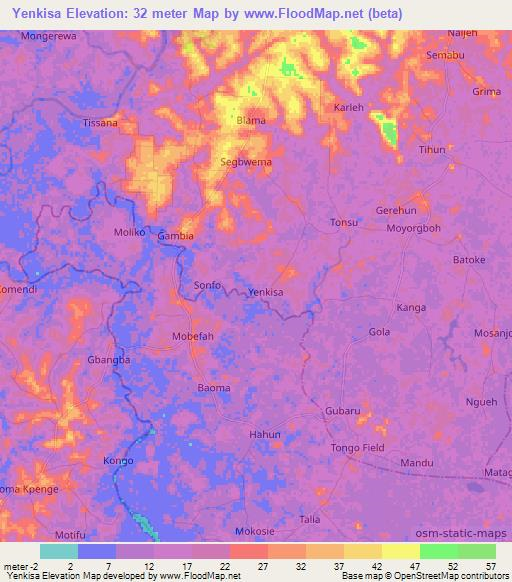 Yenkisa,Sierra Leone Elevation Map