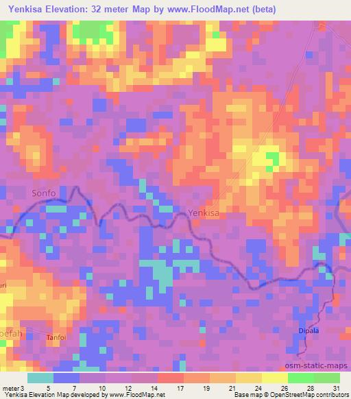 Yenkisa,Sierra Leone Elevation Map