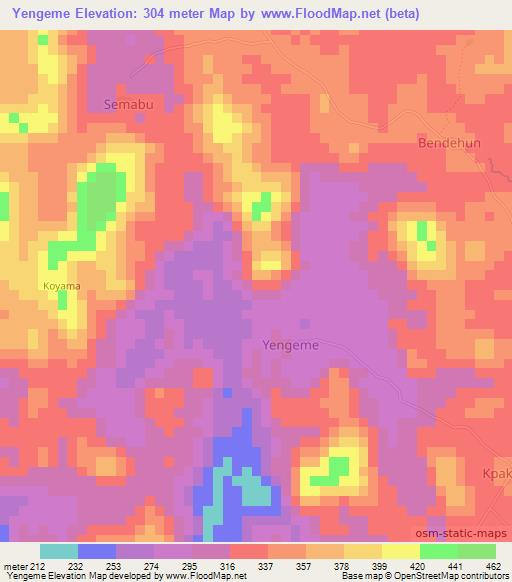 Yengeme,Sierra Leone Elevation Map