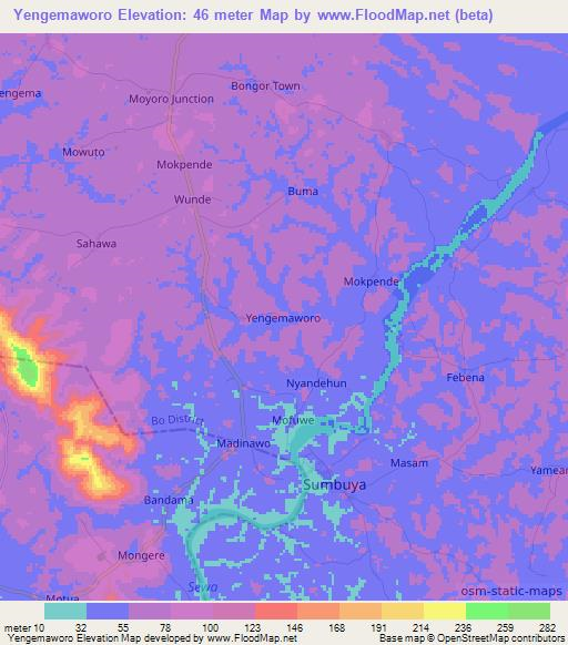 Yengemaworo,Sierra Leone Elevation Map