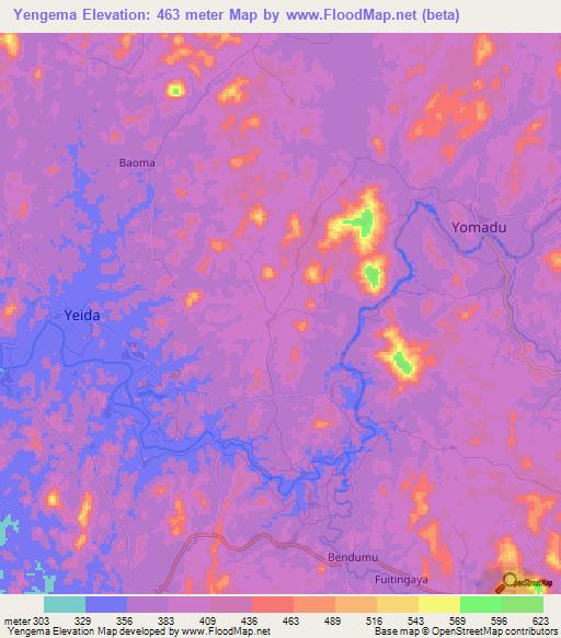 Yengema,Sierra Leone Elevation Map