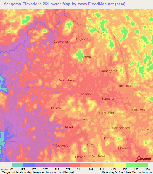 Yengema,Sierra Leone Elevation Map