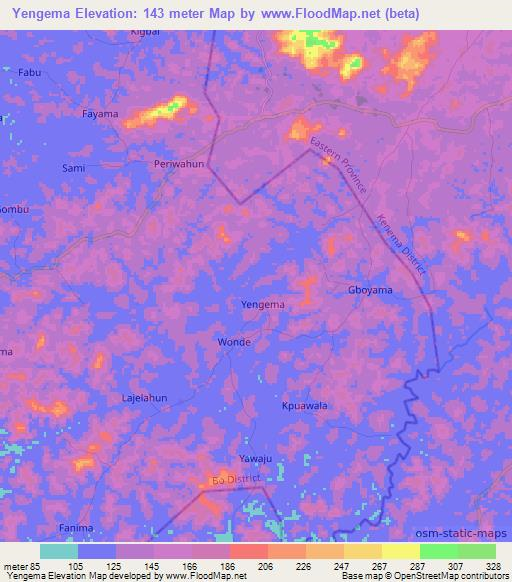Yengema,Sierra Leone Elevation Map