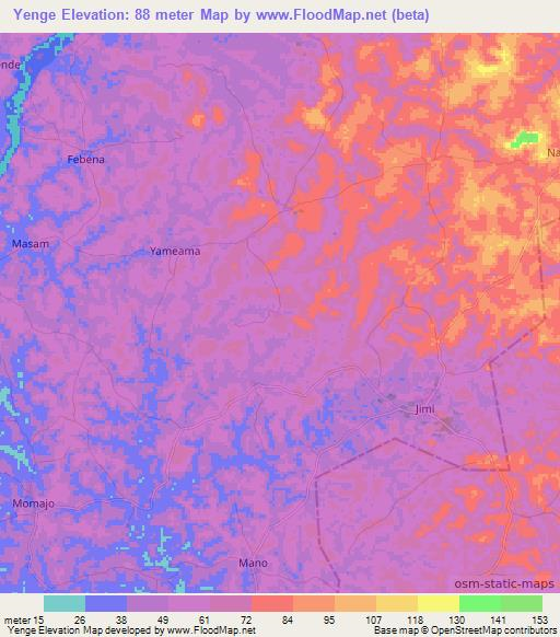 Yenge,Sierra Leone Elevation Map