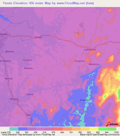 Yendu,Sierra Leone Elevation Map